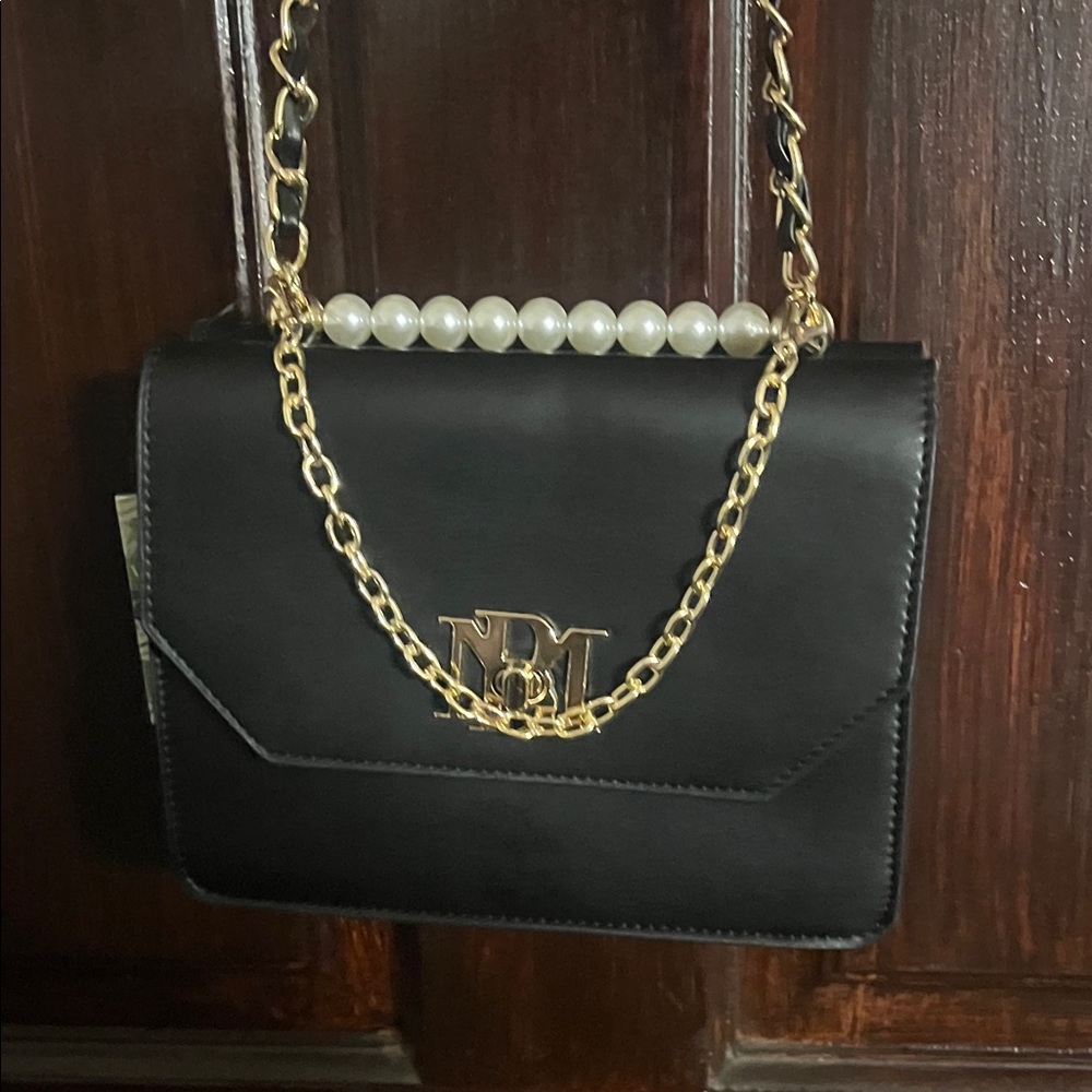 Badgley Mischka Black on Black Double Crossbody Bag with Pearls - Picture 4 of 9